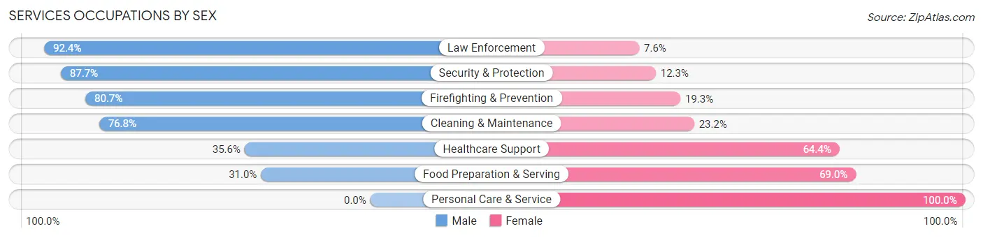 Services Occupations by Sex in Zip Code 17702