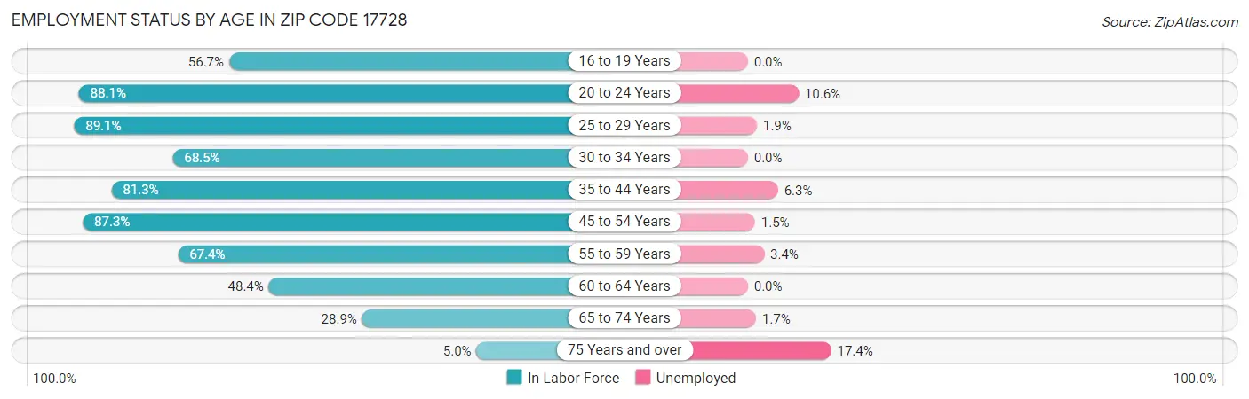 Employment Status by Age in Zip Code 17728