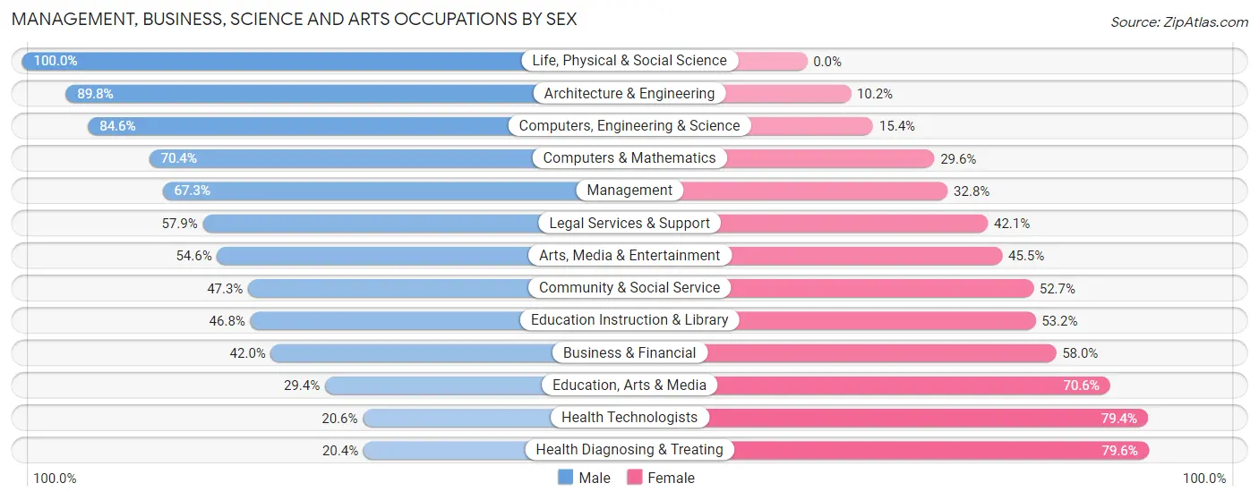 Management, Business, Science and Arts Occupations by Sex in Zip Code 17728