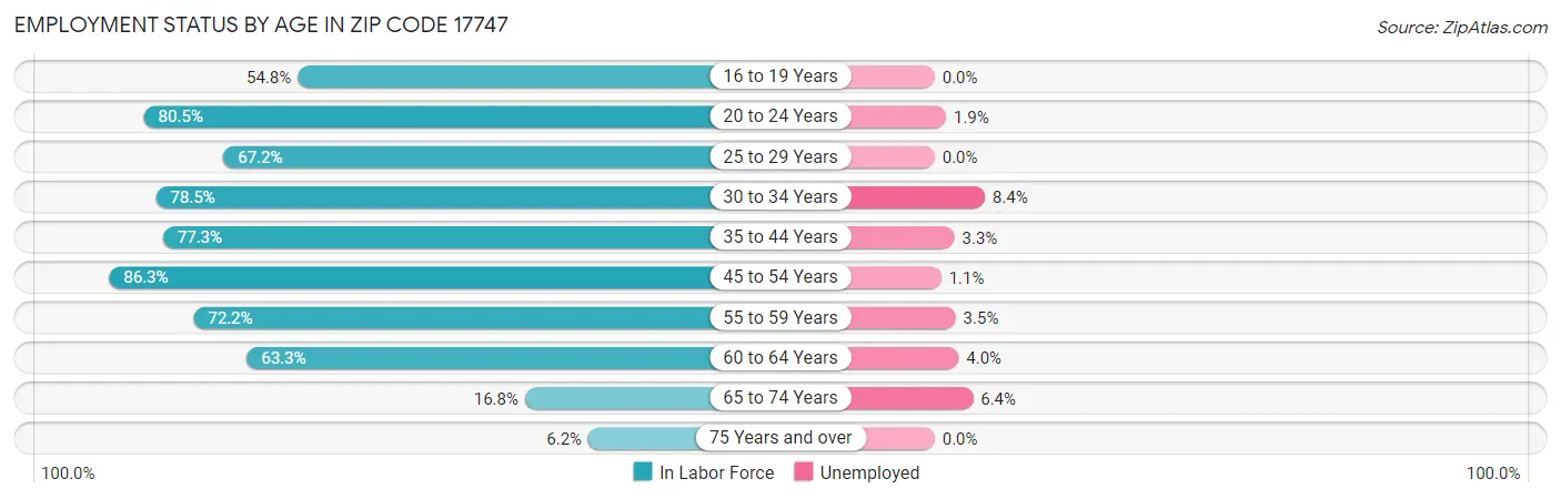 Employment Status by Age in Zip Code 17747