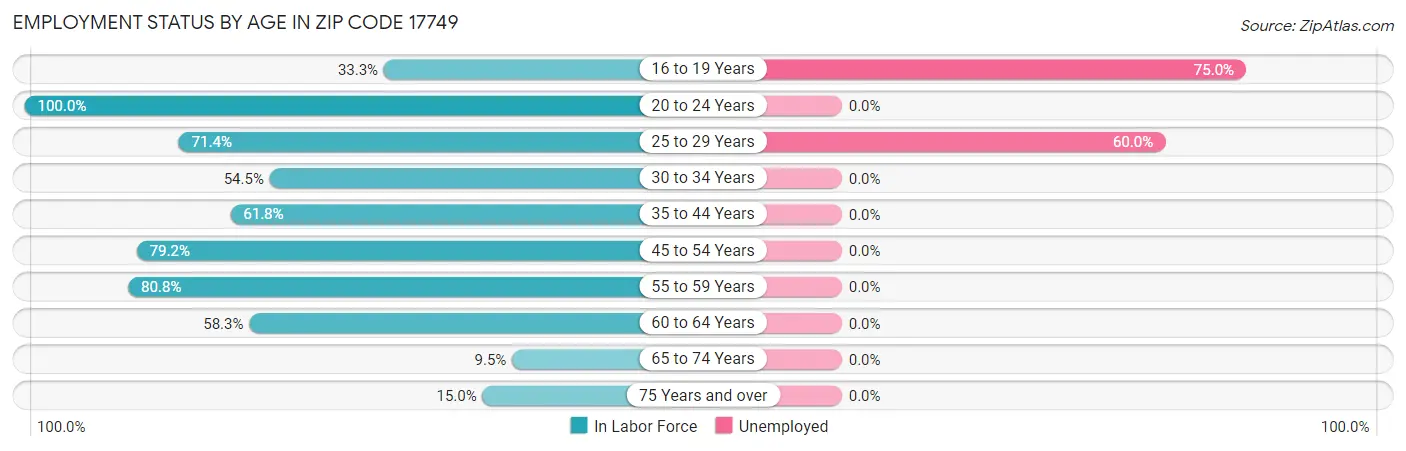 Employment Status by Age in Zip Code 17749
