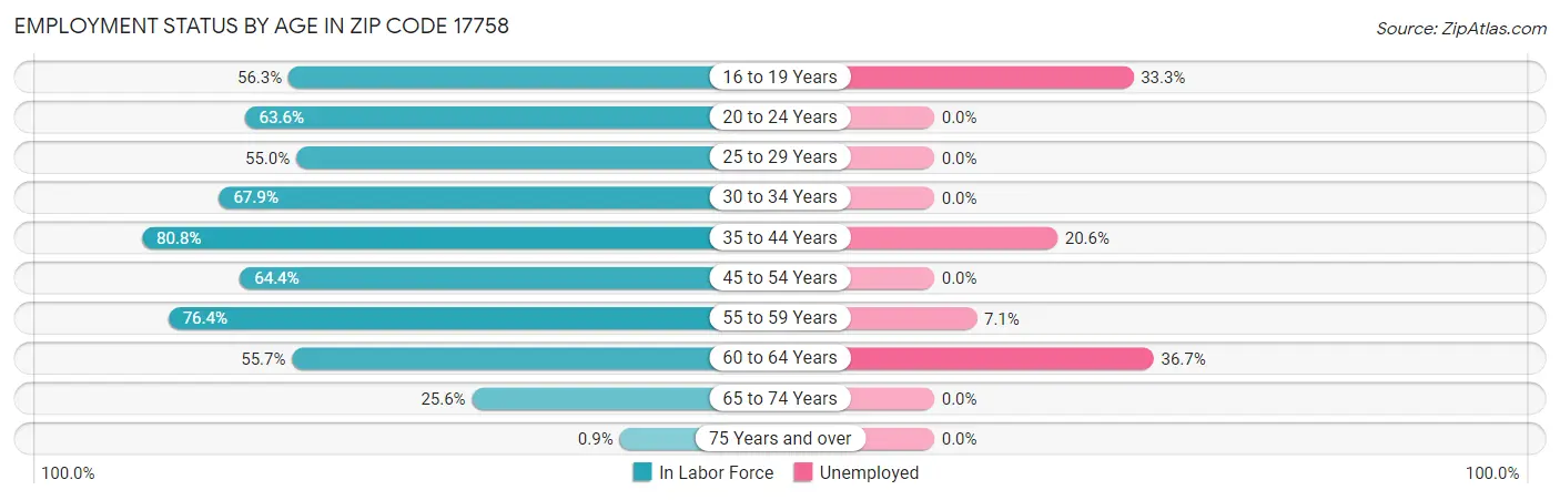 Employment Status by Age in Zip Code 17758