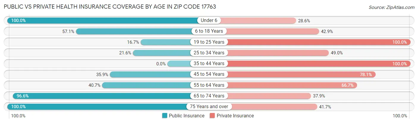 Public vs Private Health Insurance Coverage by Age in Zip Code 17763