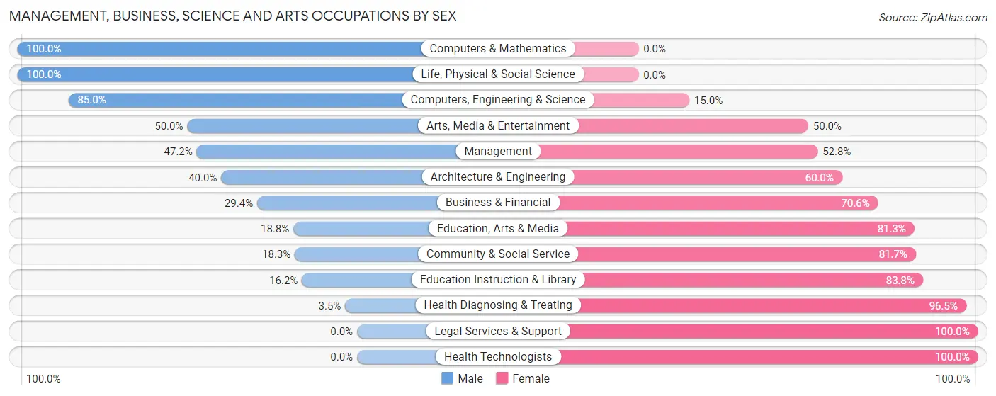 Management, Business, Science and Arts Occupations by Sex in Zip Code 17764