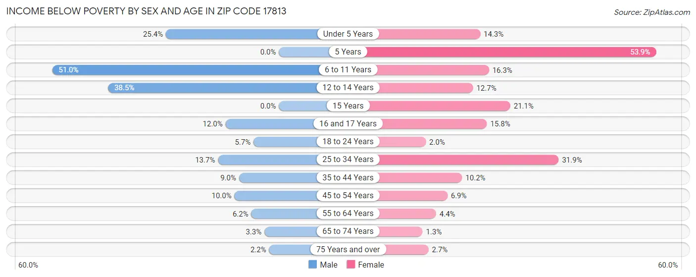 Income Below Poverty by Sex and Age in Zip Code 17813