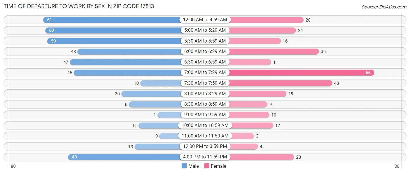 Time of Departure to Work by Sex in Zip Code 17813
