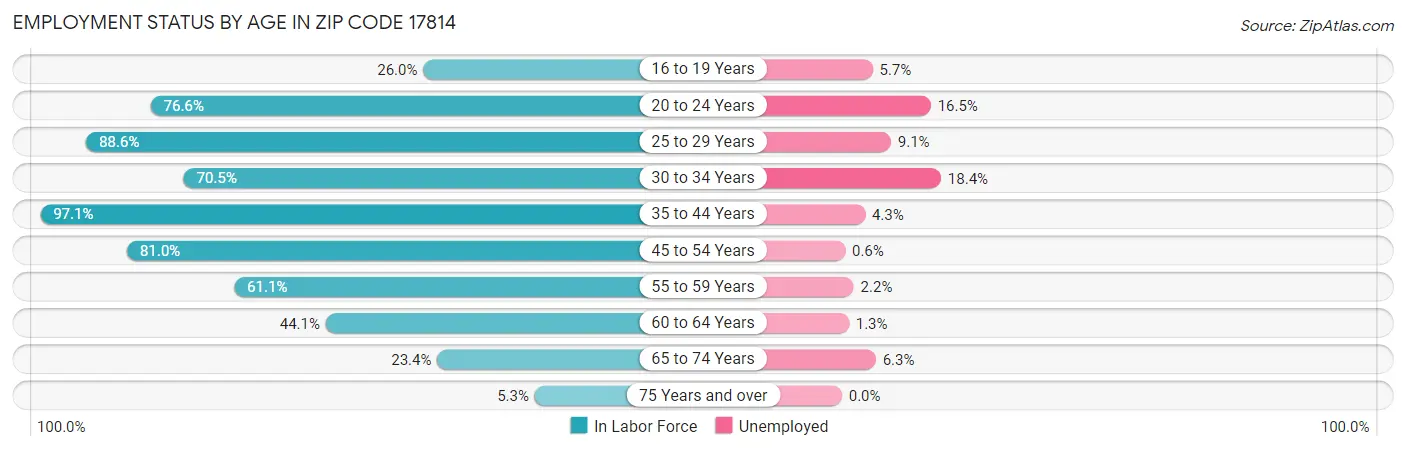Employment Status by Age in Zip Code 17814