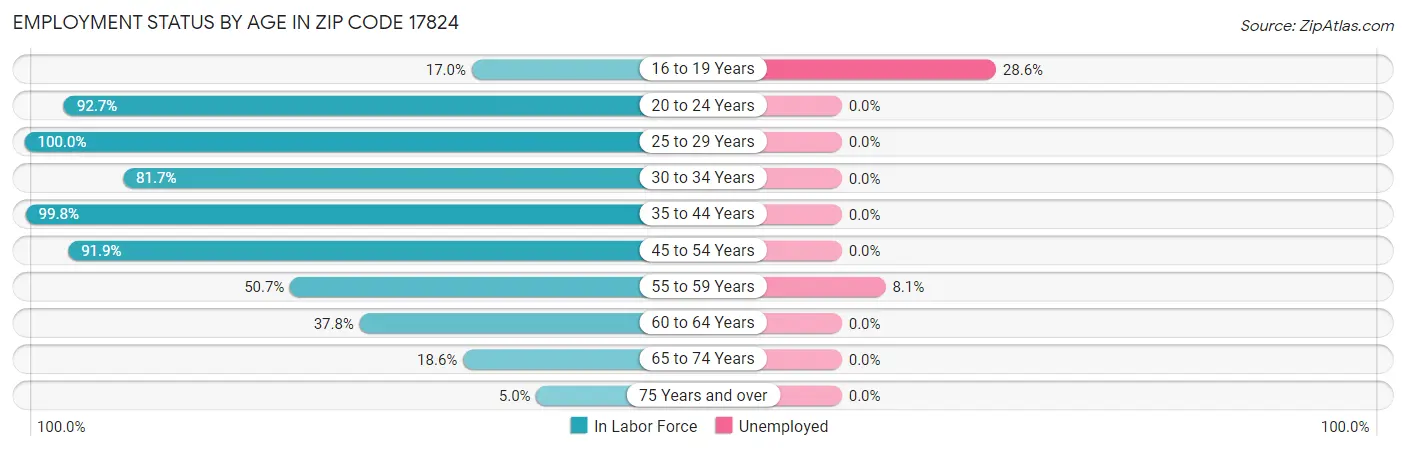Employment Status by Age in Zip Code 17824