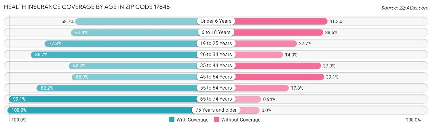 Health Insurance Coverage by Age in Zip Code 17845