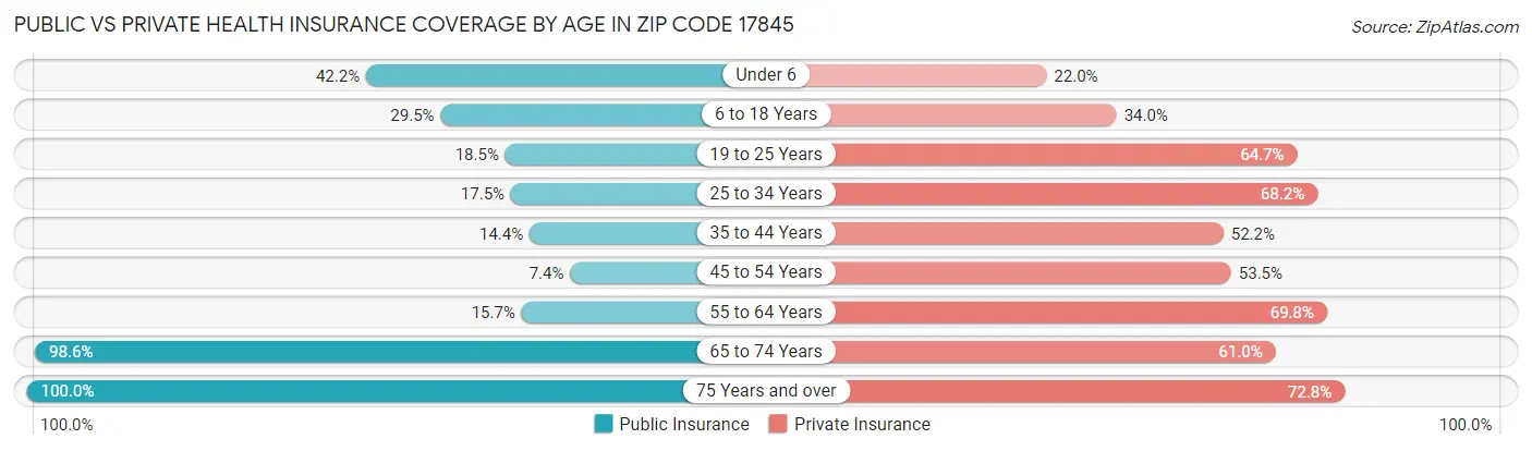 Public vs Private Health Insurance Coverage by Age in Zip Code 17845