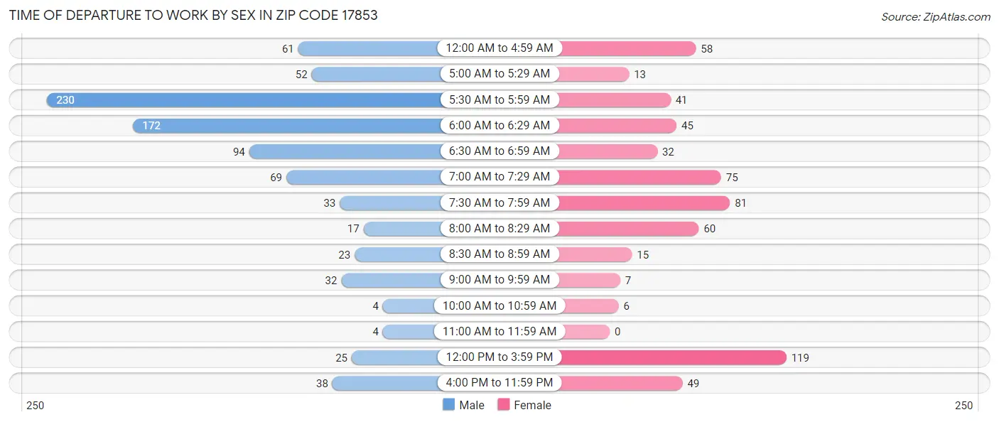 Time of Departure to Work by Sex in Zip Code 17853