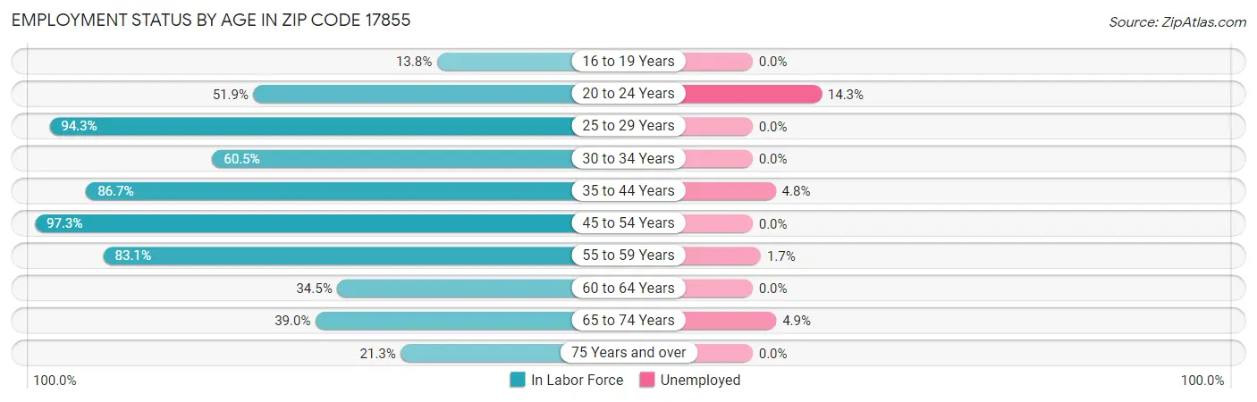 Employment Status by Age in Zip Code 17855