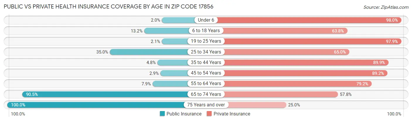 Public vs Private Health Insurance Coverage by Age in Zip Code 17856