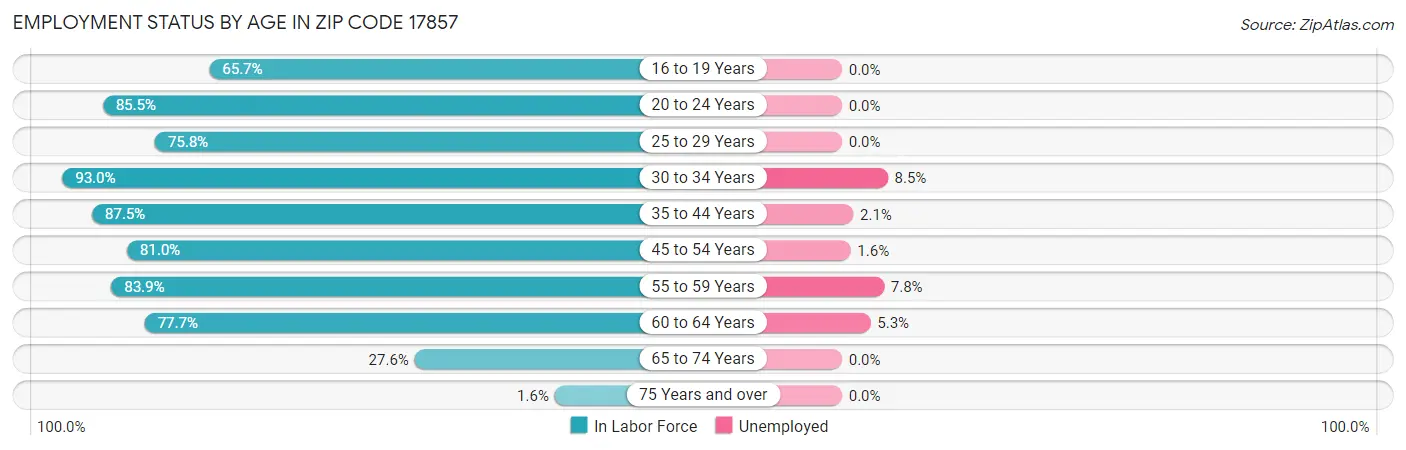 Employment Status by Age in Zip Code 17857