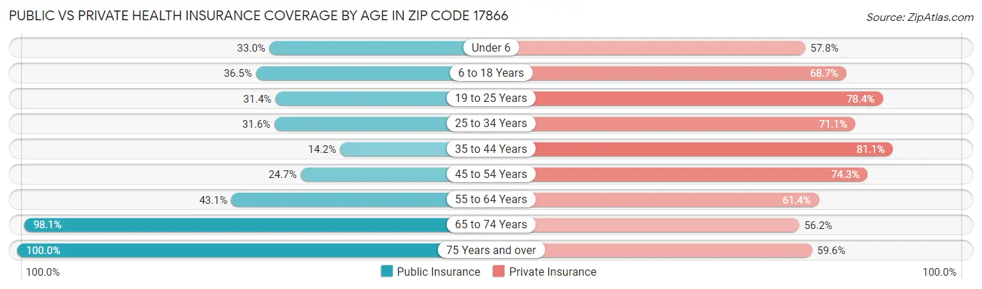Public vs Private Health Insurance Coverage by Age in Zip Code 17866