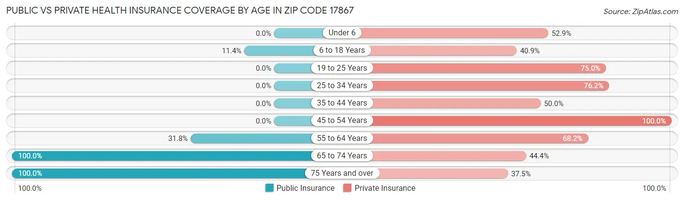Public vs Private Health Insurance Coverage by Age in Zip Code 17867