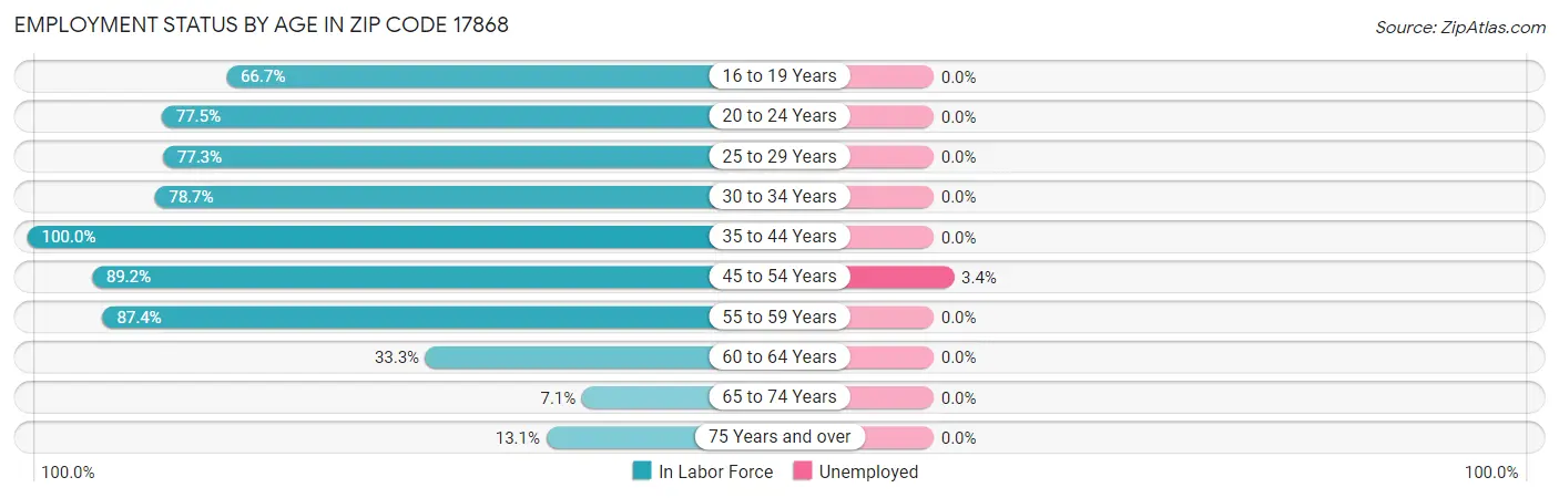 Employment Status by Age in Zip Code 17868