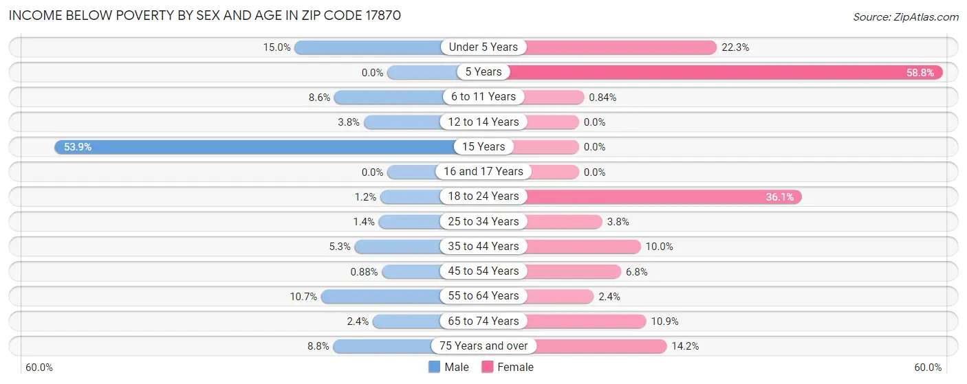 Income Below Poverty by Sex and Age in Zip Code 17870