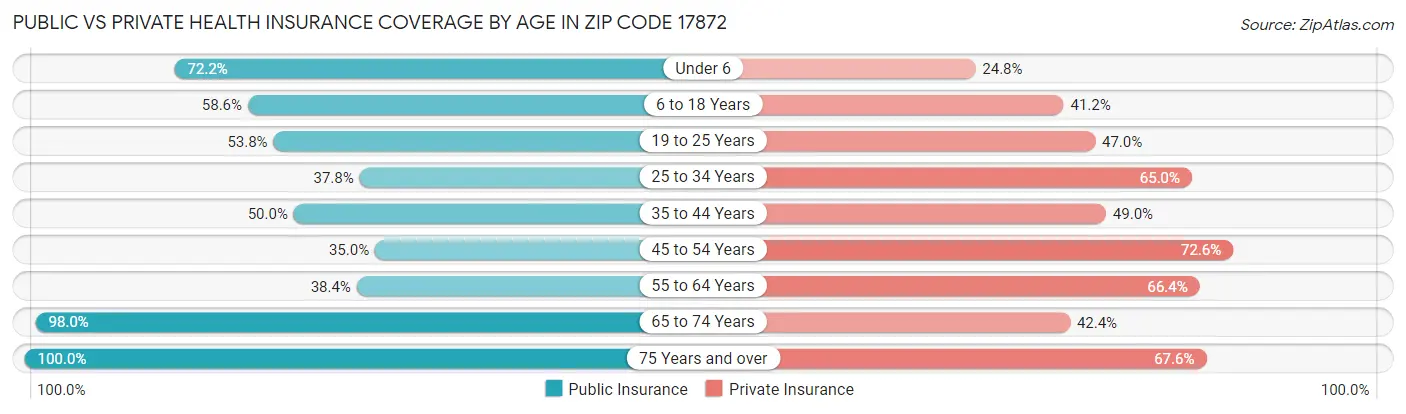 Public vs Private Health Insurance Coverage by Age in Zip Code 17872