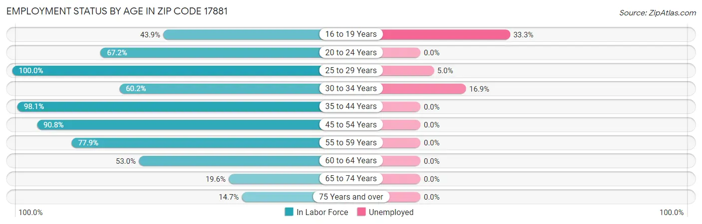 Employment Status by Age in Zip Code 17881