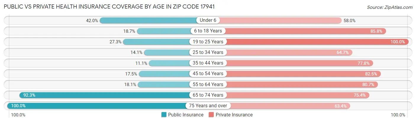 Public vs Private Health Insurance Coverage by Age in Zip Code 17941