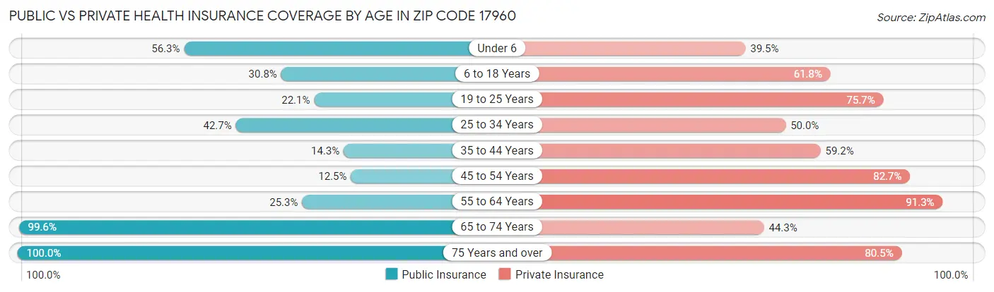 Public vs Private Health Insurance Coverage by Age in Zip Code 17960