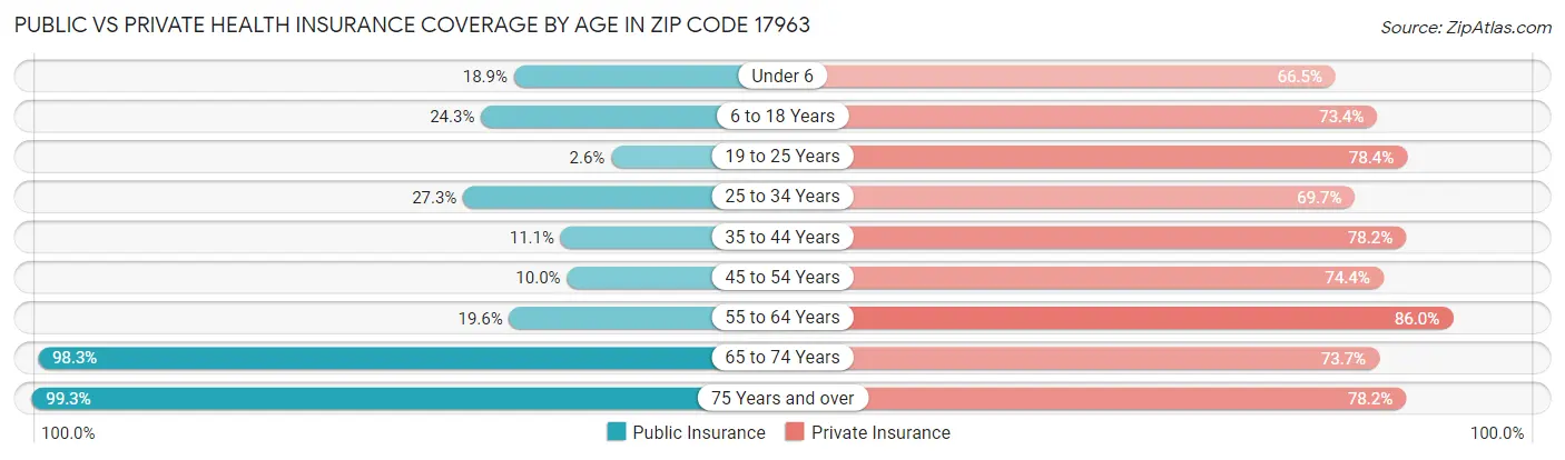 Public vs Private Health Insurance Coverage by Age in Zip Code 17963