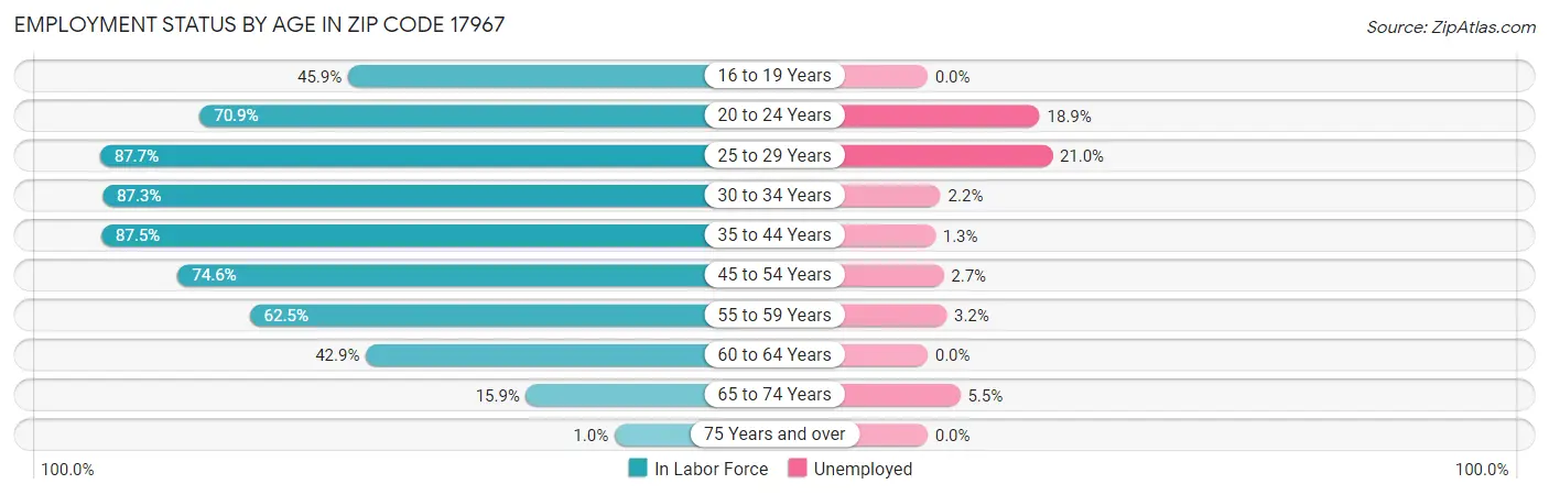 Employment Status by Age in Zip Code 17967