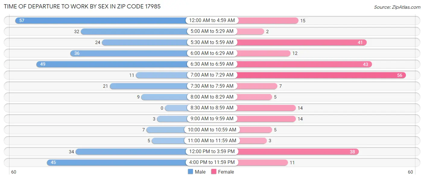 Time of Departure to Work by Sex in Zip Code 17985