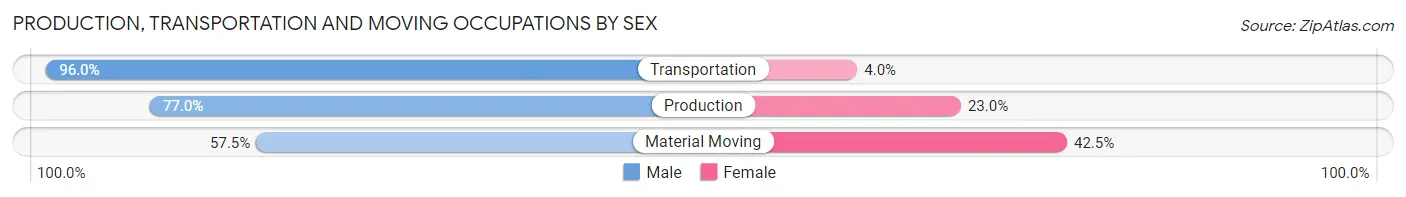 Production, Transportation and Moving Occupations by Sex in Zip Code 18018
