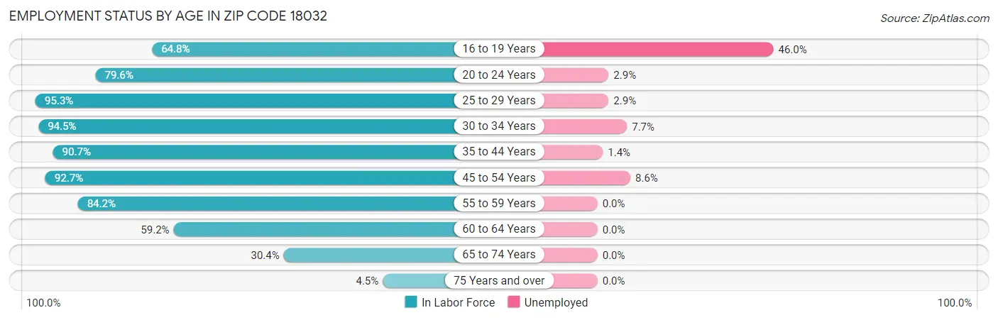 Employment Status by Age in Zip Code 18032