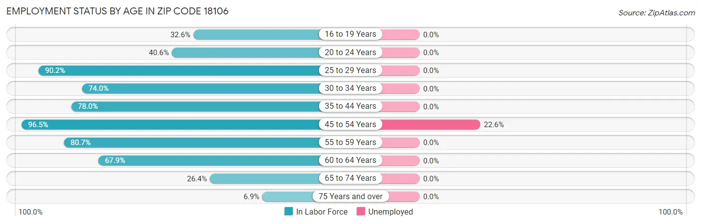 Employment Status by Age in Zip Code 18106