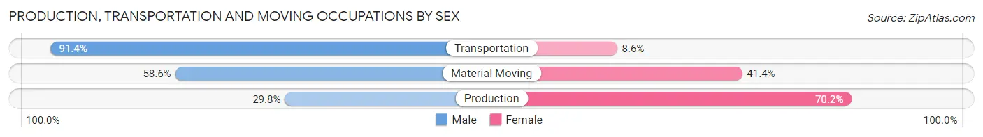 Production, Transportation and Moving Occupations by Sex in Zip Code 18210