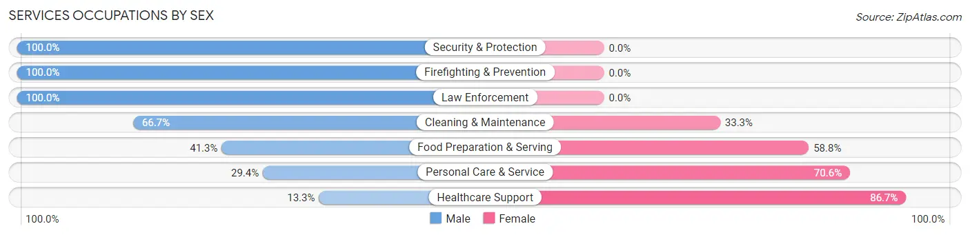 Services Occupations by Sex in Zip Code 18216