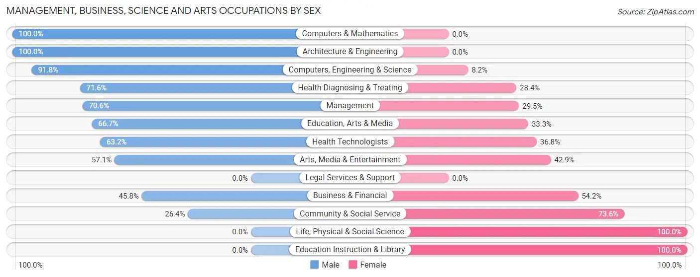 Management, Business, Science and Arts Occupations by Sex in Zip Code 18224
