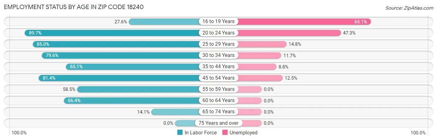 Employment Status by Age in Zip Code 18240