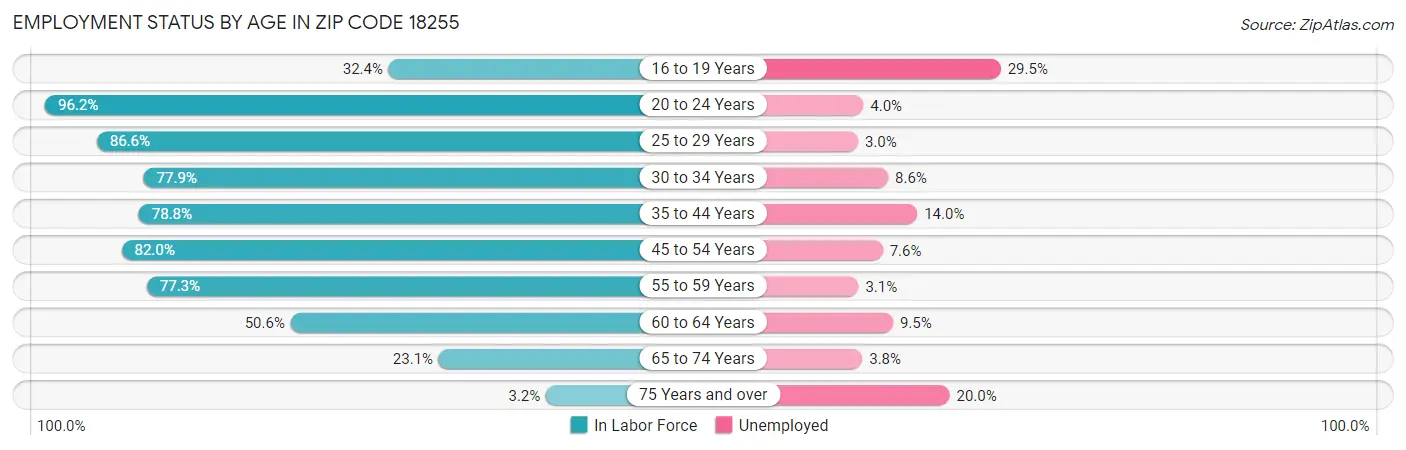 Employment Status by Age in Zip Code 18255