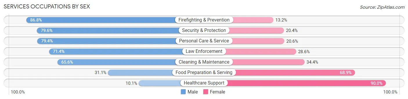 Services Occupations by Sex in Zip Code 18301