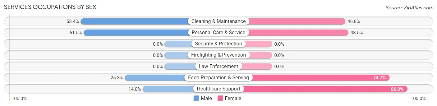 Services Occupations by Sex in Zip Code 18302