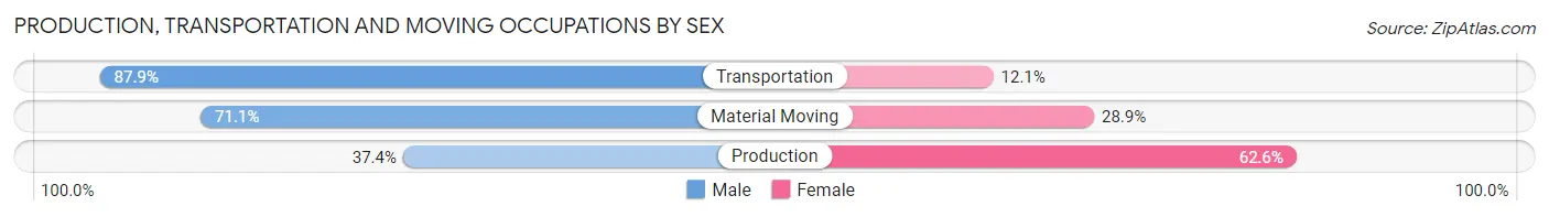 Production, Transportation and Moving Occupations by Sex in Zip Code 18336