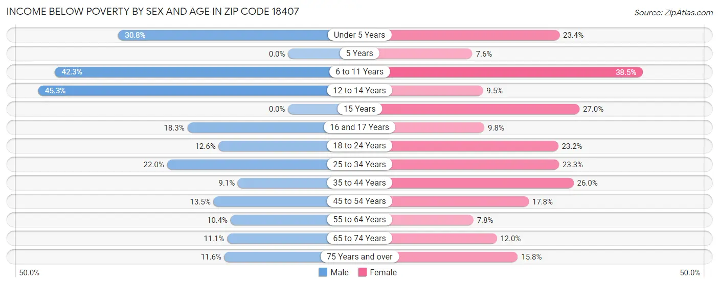 Income Below Poverty by Sex and Age in Zip Code 18407