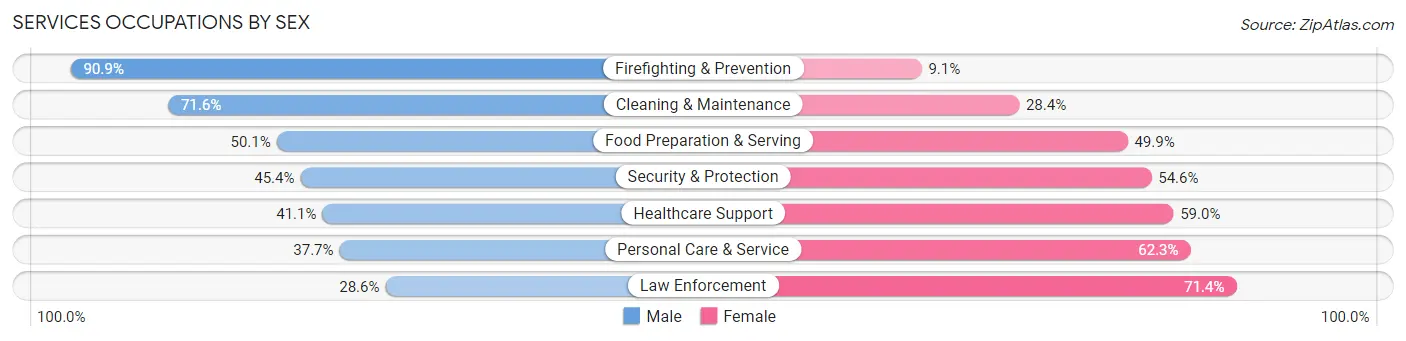 Services Occupations by Sex in Zip Code 18411
