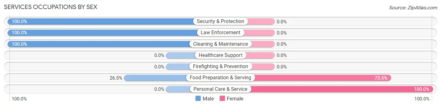 Services Occupations by Sex in Zip Code 18434