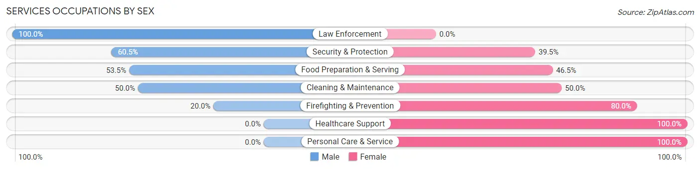 Services Occupations by Sex in Zip Code 18436