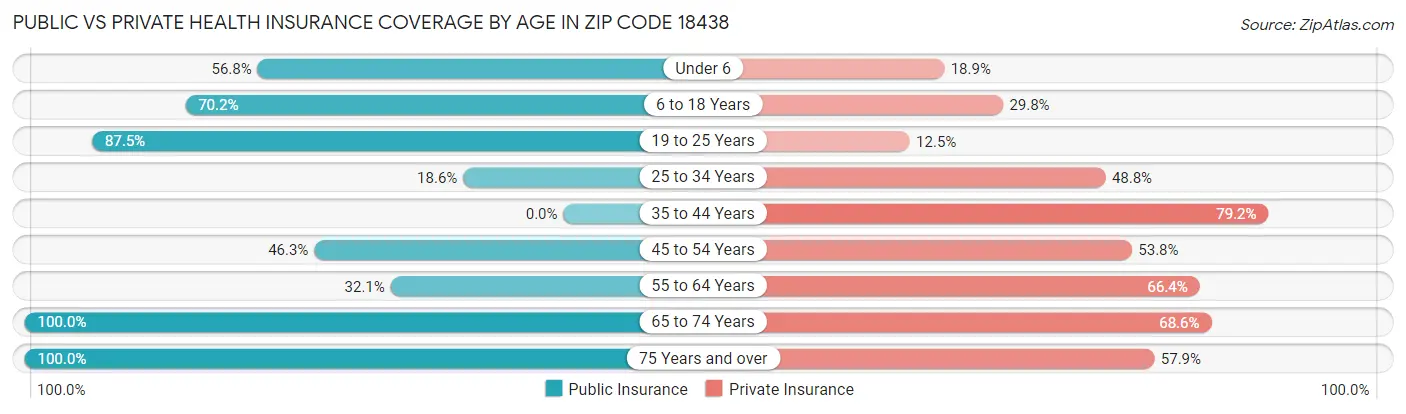 Public vs Private Health Insurance Coverage by Age in Zip Code 18438