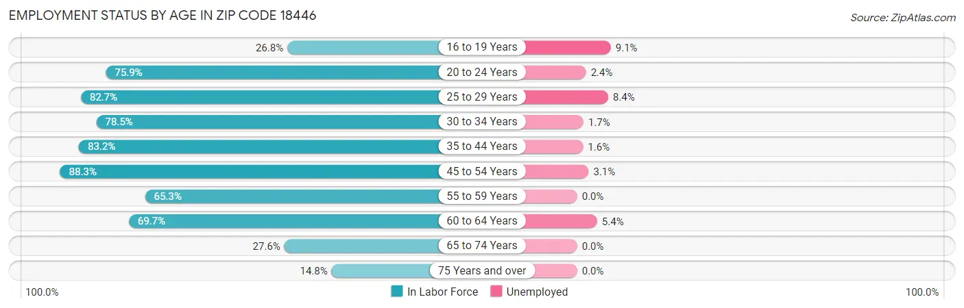 Employment Status by Age in Zip Code 18446