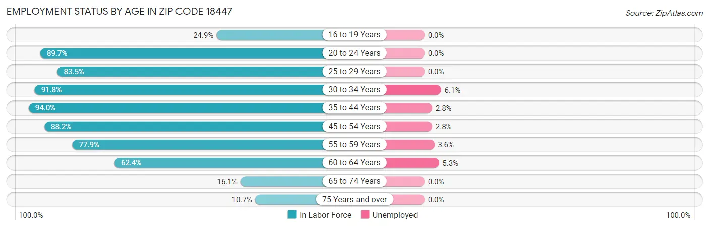 Employment Status by Age in Zip Code 18447