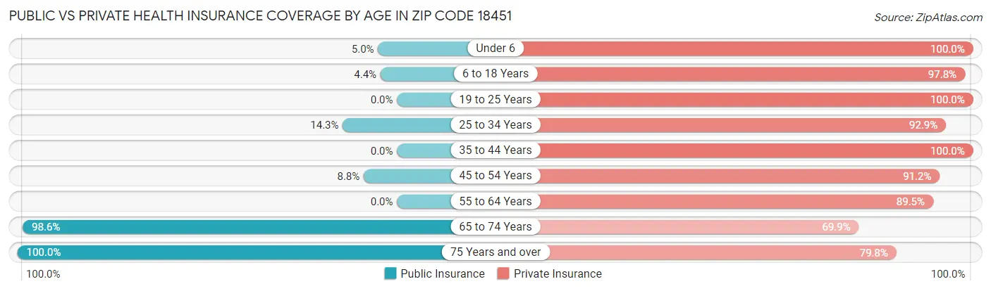 Public vs Private Health Insurance Coverage by Age in Zip Code 18451