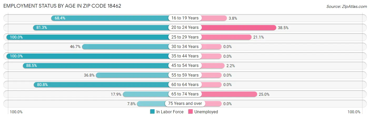 Employment Status by Age in Zip Code 18462