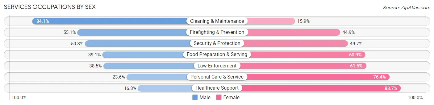 Services Occupations by Sex in Zip Code 18466